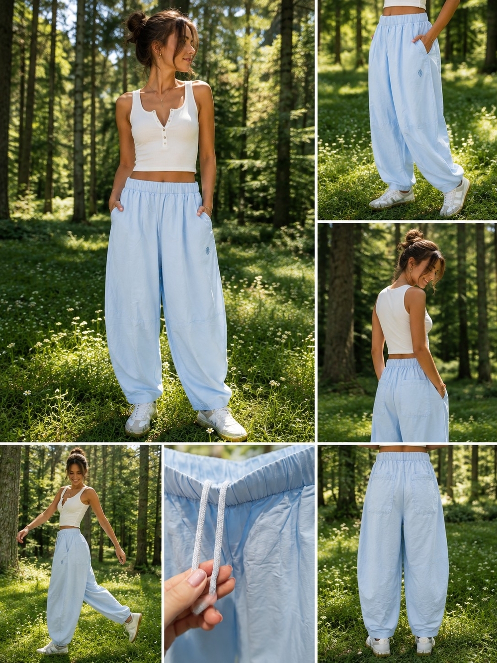 Free People Light Blue Barrel Elastic-Waist Pants, NWT, M